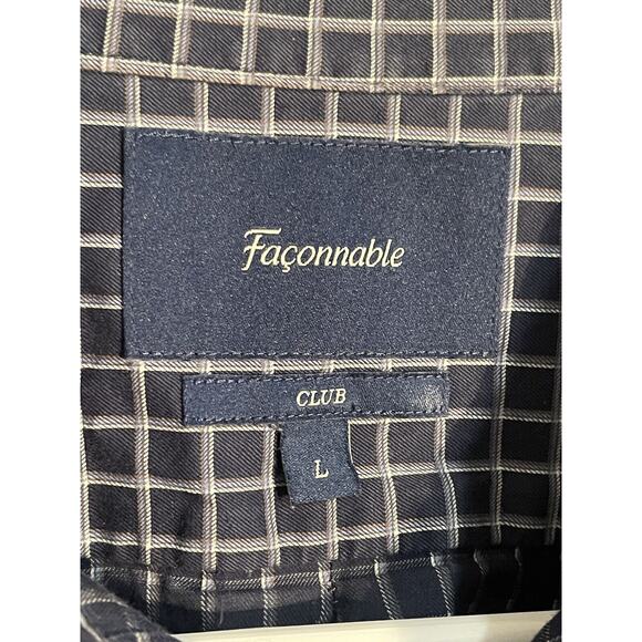 Faconnable Shirt Mens Large Blue Plaid Club Shirt Long Sleeve Button Up - Picture 3 of 9